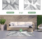 GENIMO Outdoor Rug 3' x 5' Waterproof for Patios Clearance, Reversible Outdoor Plastic Straw Camping Rug Carpet, Large Area Rugs Mats for RV, Camper, Deck, Balcony, Porch, Beach, Picnic, Grey&White