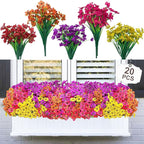 20 Bundles Artificial Flowers for Outdoors,No Fade Fake Silk Flowers with Plastic Plants,Faux Realistic Flowers uv resistantfor for Patio Window Box Porch Garden Wedding Farmhouse Decor(Mixed Color)
