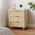 Fluted Nightstand Set 2 22.9'' Wood Nightstands with Drawers Bedside Table Set of 2 Mid Century Drawer Dresser for Bedroom Living Room Natural