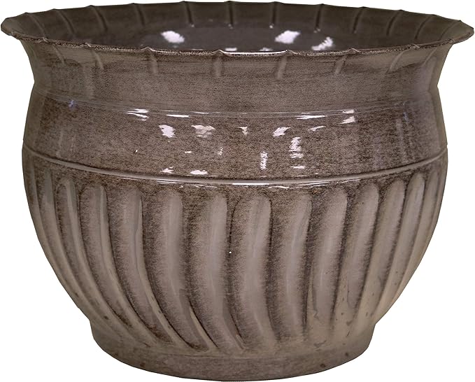 Headwind 8" Sutton - Rosewood Brown, Ironstone Metal Planter Pot. Indoor Outdoor Use,