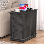 HIFYOBRO 3 Drawers End Table with Flip Top Charging Station, Side Table with Storage, Narrow Wooden Nightstand, End Table Living Room & Bedroom