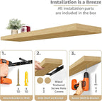 Sorbus Floating Shelves for Wall - 35 Inch Long Bathroom Shelves, Wall Decor for Bedroom, Kitchen, Living Room & Book Storage - Mounted Floating Shelf with Invisible Brackets (Maple Wood, 2 Pack)