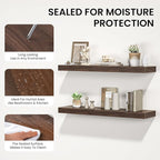 Floating Shelves for Wall, 24" W x 6.7" D x 1.5" H, Wooden Wall Mounted Display Shelves with Invisible Brackets for Living Room, Bedroom, Bathroom, Kitchen Decor and Storage, Set of 2, Walnut