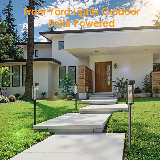 Solar Pathway Lights Outdoor: 8 Pack Upgraded Solar Lights Outdoor Waterproof - Up to 15 Hrs Bright Modern Path Light for Garden Yard Patio Driveway Walkway Sidewalk Landscape Lighting Outside Decor