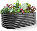 Land Guard Galvanized Raised Garden Bed, 8x4x2ft Planter Boxes Outdoor, Oval Larger Metal Planter Boxes for Vegetables, Fruits, Flowers (Grey)