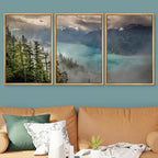 SIGNWIN 3 Piece Framed Canvas Wall Art Foggy Mountains Canvas Prints Home Artwork Decoration for Living Room,Bedroom - 16"x24"x3 Natural