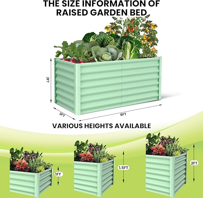Galvanized Raised Garden Bed Outdoor, 2 Pcs 6x3x2FT Outdoor Large Planter Raised Beds Open Base with Safety Edge and Glove for Vegetables Flowers Ground Planter, Green