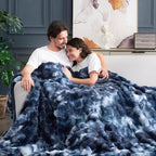 Cozy Bliss Faux Fur Throw Blanket for Couch, Fuzzy Soft Plush Thick Bubble Blanket for Sofa Bedroom Living Room, 108 * 90 Inches Tie Dye Blue