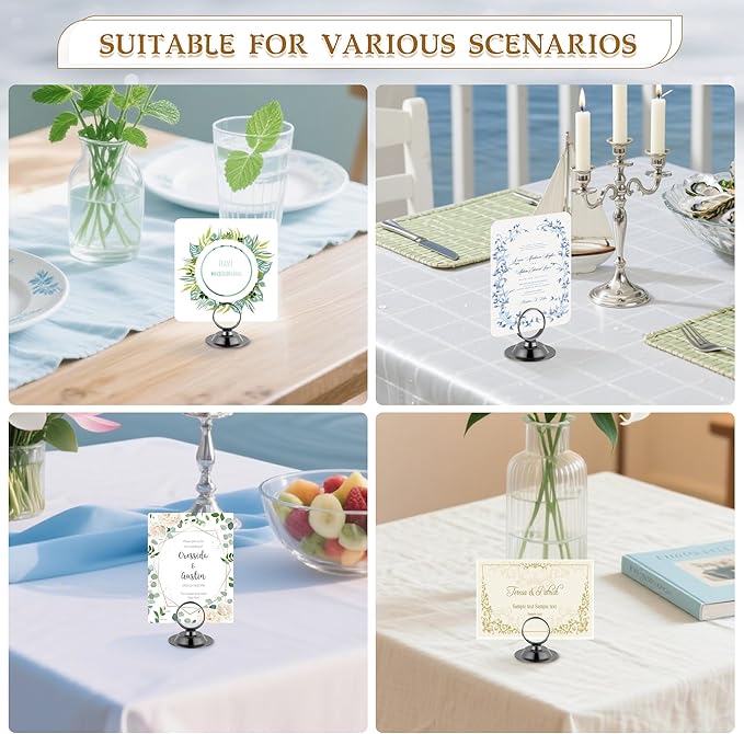 Urban Deco 16 PK Table Card Holder Place Card Holders Steel Card Holders for Photos, Food Signs, Memo Notes, Weddings, Restaurants, Birthday (Black)