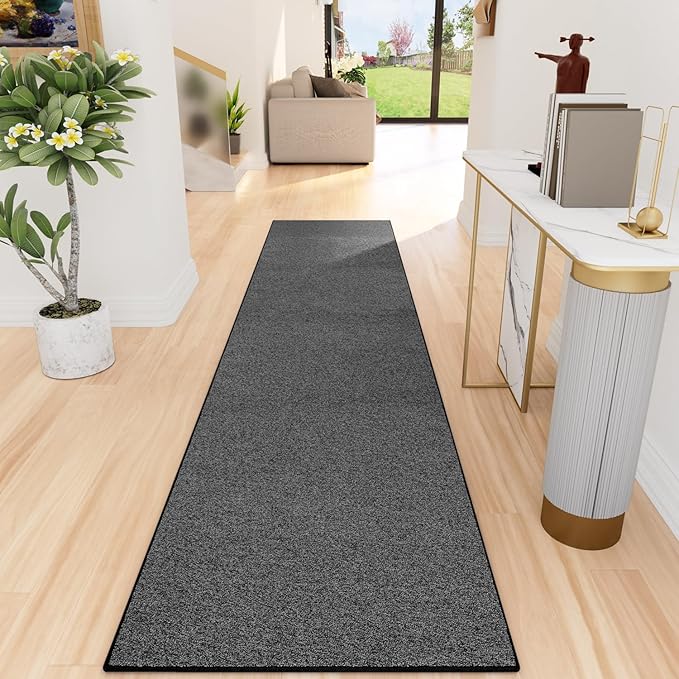 Runner Rug with Non Slip Rubber Backing, Washable Soft Floor Carpet for Kitchen, Hallway, Entryway Indoor, Bedroom, Laundry, Low Pile Area Rugs, Solid color with Pointillism style, 2*10 ft BLACK
