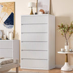 56" Tall Dresser for Bedroom, White Fluted Dresser with 6 Deep Drawers, Modern Chest of Drawers with Curved Profile, Handleless, Wooden Drawer Organizer for Living Room, Hallway, Closet