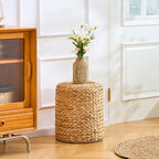 Wimarsbon Round Pouf Ottomans, Handwoven Natural Water Hyacinth Seagrass Pouffe,Outdoor Rattan Stool Accent Seat, Bohemian Coastal Home Decor (14inch Water Hyacinth Braid)