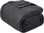 EMME Cotton Muslin Twin Blanket Breathable Gauze Blanket Soft Lightweight Blankets Adults Gifts for Women (Black, 60"x80")