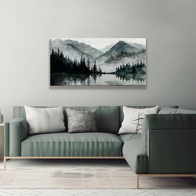 TAIJXAGSG Canvas Wall Art Decor Prints Natural Modern Wall Art Landscape Wall Decorations Mountain Lake View Artwork Pictures For Bedroom Kitchen Office Apartment Decorations 20"×40"