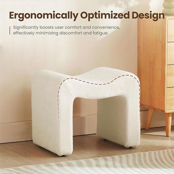Small Footstool Ottoman Vanity Stool Chair Seating Backless Modern Foot Rest Teddy Velvet Ottoman for Makeup Room Living Room Bedroom Entryway,White (Single 1)