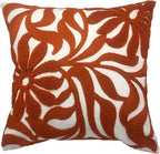 Alysheer Farmhouse Floral Leaves Embroidered Decorative Throw Pillow Cover 18x18 inches, Boho Tufted Flowers Embroidery Pattern Chic Cotton Cushion Case for Couch Bed Sofa Living Room(Burnt Orange)