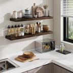 Floating Shelves, 8" Deep Rustic Solid Elm Wood Wall Mounted Floating Shelves, Wall Shelves with Invisible Bracket for Living Room Bathroom Bedroom Kitchen, 72 Inch, Walnut