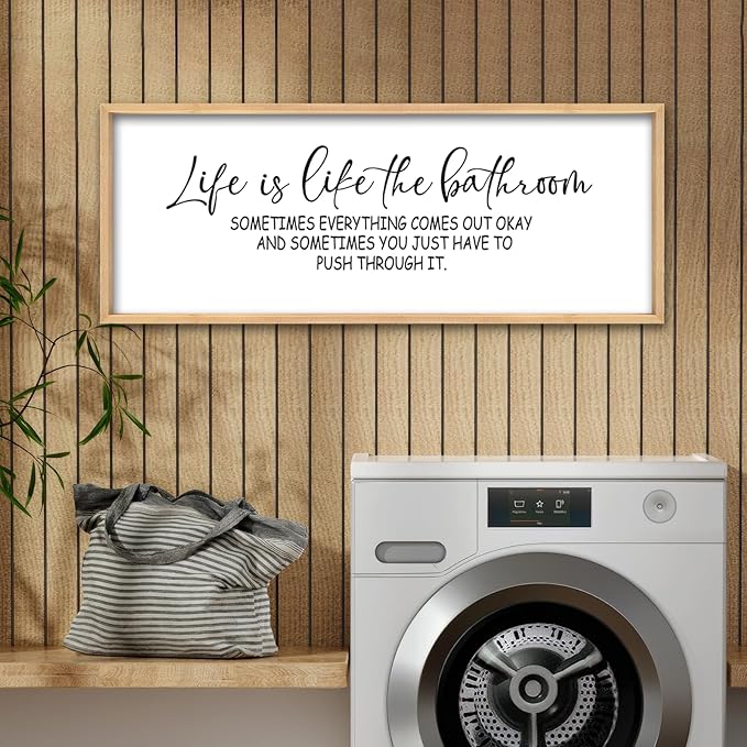ZZJJHYWGQ Life Is Like The Bathroom Wall Decor 32×12 Inch Large Laundry Wood Framed Sign for Funny Restroom Toilet Wall Hanging Art (Wood)