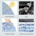 LVTXIII Outdoor Inflatable Ottoman Stool, Patio Water Repellent Footrest Stool with Handle, Portable Outside Round Ottoman for Patio Garden, Camping or Home Use, 21"x21"x9", Blue Pebble