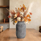 Rustic Ceramic Flower Vase, 9 inch Terracotta Farmhouse Pottery Vase for Home Decor, Farmhouse Decor, Living Room, Shelf, Office, Table Decoration