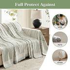 Boho Couch Cover Washable Sectional Couch Covers for Dogs Reversible Sofa Slipcover for 2 or 3 Cushion Couch Pet Friendly Furniture Protector (1# Sage Green, 71" x 150")