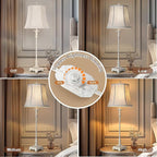 LuxSight European Country Vintage Style Candle Stick Buffet Table Lamps Set of 2, 33'' Tall Ivory White Linen Fabric Soft Bell Shade Stepless Dimming for Living Room Bedroom Dinning House Study Room