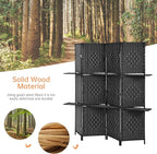PayLessHere Room Divider Room Screen Divider Wooden Screen Folding Portable Partition Screen Wood with Removable Storage Shelves (Black, 4 Panel)