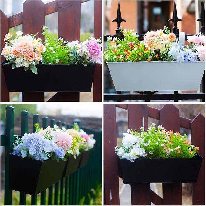 Wall Hanging Planters for Outdoor Plants 16 Inch Large Metal Fence Pots with Hooks for Outside Garden Balcony Plants 3PCS（Black）