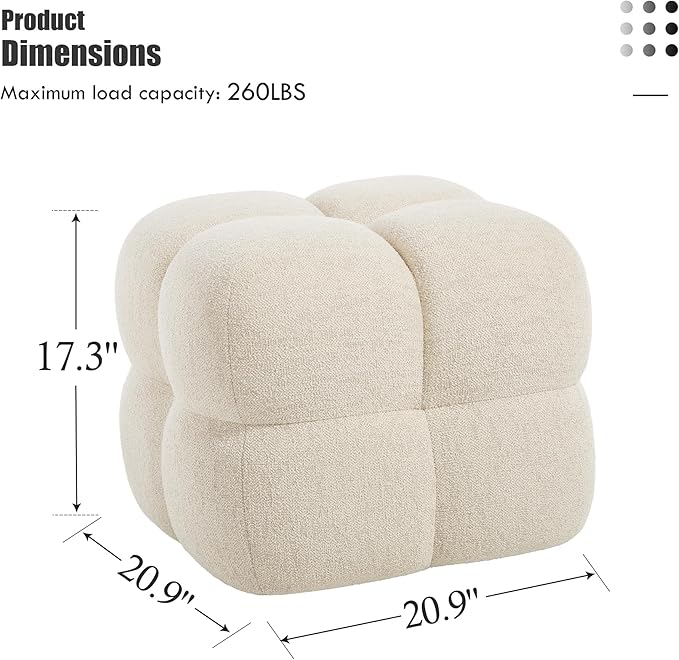 ONEVOG Beige Modern Ottoman, 21" Square Funky Pouf Ottoman, Linen Fabric Upholsered Foot Rest, Small Coffee Table & Couch Footstool & Vanity Chair for Living Room Bedroom, Dorm, Cute Pouf Home Decor