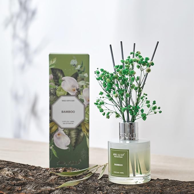 Airkeep Reed Diffuser Set - 3.38 fl oz(100ml) Bamboo Scent Diffuser Home Fragrance Diffuser Set Includes 8 Reed Diffuser Sticks,Home Decor & Office Decor, Fragrance and Gifts