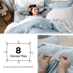 Bedsure Sky Blue Duvet Cover Full Size - 3 Pieces Prewashed Extra Soft Cotton-Like Bedding Set, Includes 1 Duvet Cover 80x90 Inches with Zipper Closure & 2 Pillow Shams, Comforter Not Included