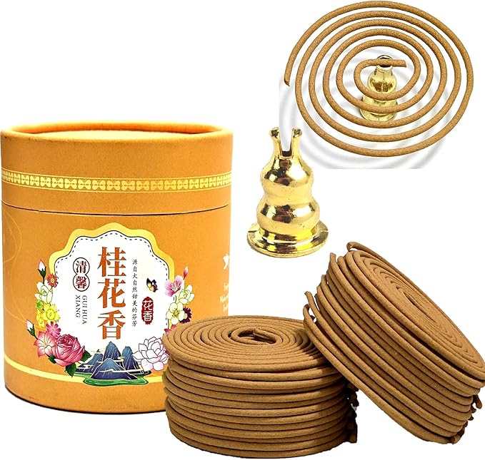 Osmanthus Coils Incense (48 PCS) Spiral Incense Coil Incense Holder Burner, Natural Chinese Coils Incenses Spiral Design for Long-Lasting Fragrance