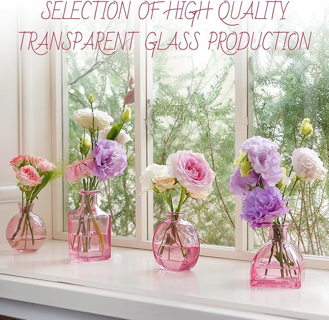 Pink Bud Vase Set of 24 - Small Glass Vase for Flowers, Bulk Mini Vases for Rustic Wedding Decor, Glass Vases for Centerpieces, Floral Arrangements, Clear Bud Vase