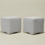 KINWELL 18.5" Wide Modern Square Boucle Upholstered Ottoman with Solid Wood Legs Set of 2, Cube Ottoman Multi-Functional Sofa Footrest for Living Room, Bedroom, Fully Assembled (Black and White)