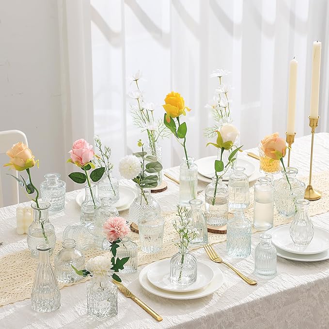 Bud Vases in Bulk 24, Small Vase for Flowers, Glass Vase for Centerpieces, Small Flower Vases for Centerpieces, Mini Vases, Vintage Vase, Clear Bud Vases for Wedding Table Decor