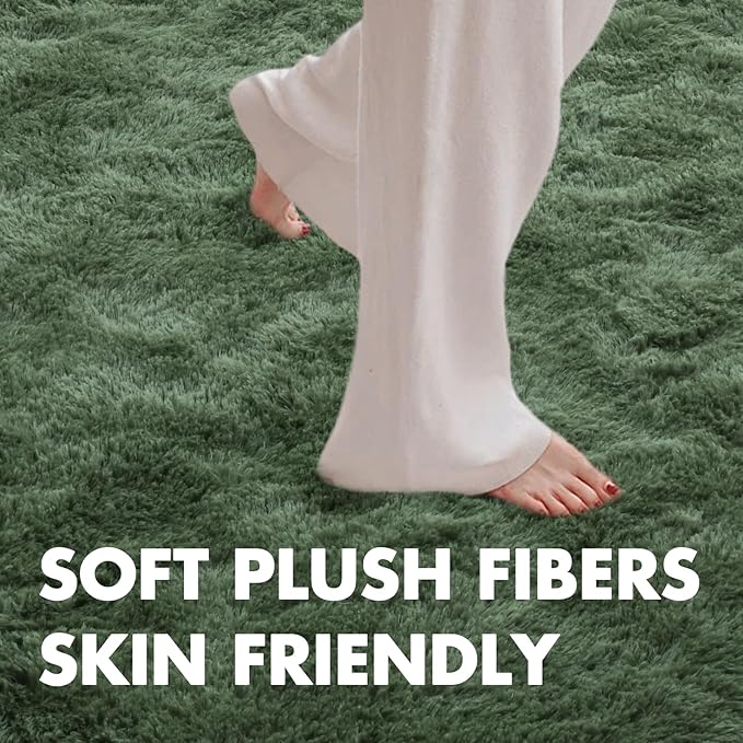 4x6 Ft Shag Green Area Rug for Bedroom Living Room, Ultra Soft Fluffy Furry Rugs for Indoor Floor, Aesthetic Carpet for Kids Home Decor