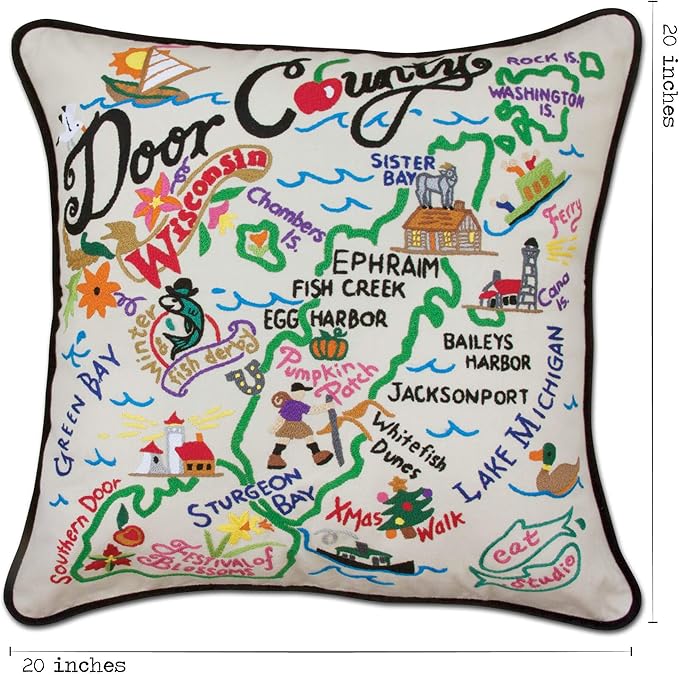 Catstudio Door County Embroidered Decorative Throw Pillow