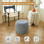 XeGe Fluffy Faux Fur Inflatable Pouf Ottoman, Soft Portable Shaggy Fuzzy Foot Stool, Gray Plush Furry Foot Rest Floor Pouf, Round Ottoman Cushion Living Room Bedroom Patio Dorm Desk, Light Grey