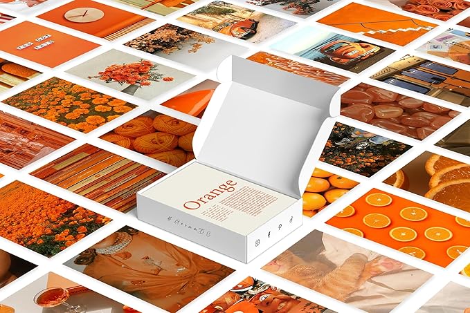 Y2K BOO Vibrant Orange Wall Collage Kit - 50 Aesthetic Posters for Room Decor, Perfect Dorm and Bedroom Wall Art, Trendy Orange Collage Kit for Teen Girls