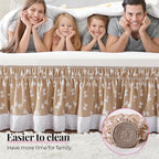 RIMELA Camel Elastic Bed Skirt King Szie 14 inch Drop, Cal King Bedskirt Easy to Put On, Solid Wrap Around Dust Ruffle, Fade Resistant Silky Fabric Machine Washable