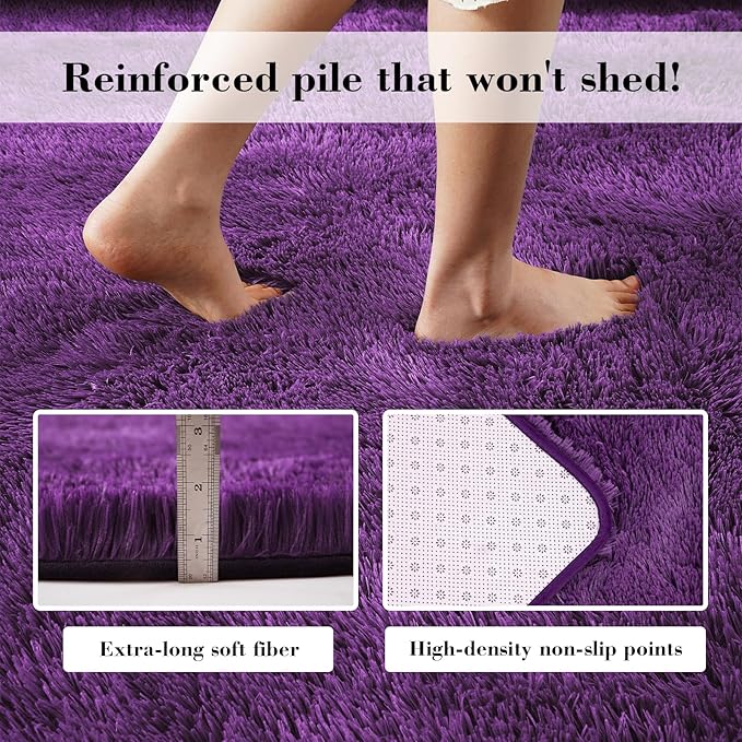 Purple Fluffy Rug Shaggy Area Rug, 4x6 Area Rugs for Girls Bedroom, Soft Cute Baby Play Mat, Indoor Floor Carpet for Teen, Nursery, Preppy Dorm, Plush Aesthetic Bedside Rug