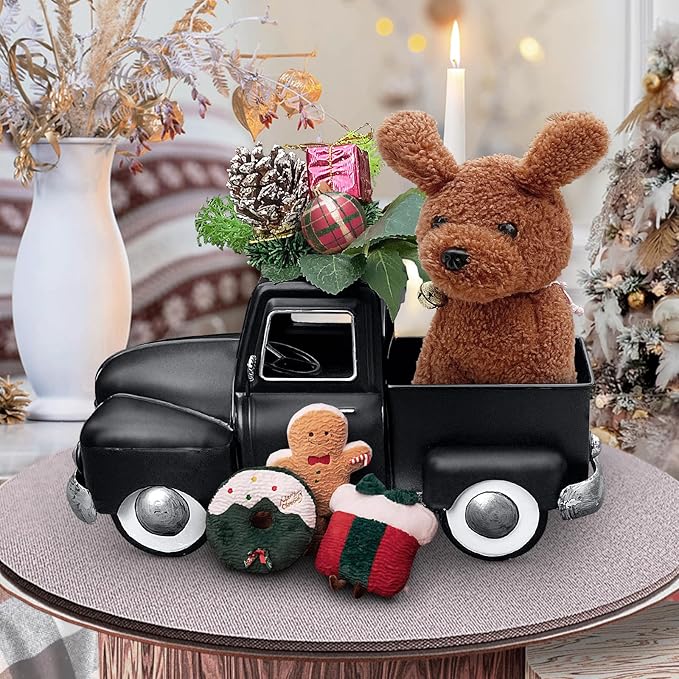 Farmhouse Black Truck Decor, Metal Pickup Truck Car Model, Vintage Truck Christmas Decor, Farmhouse Table Decor,Retro Truck Decor, Decorative Tabletop Storage