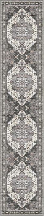 GENIMO 2X10 Hallway Runner Rug, Machine Washable Non Slip Vintage Floral Patchwork Runners, Thin Low Pile Chenille Carpet Runners for Entryway, Kitchen, Bathroom, Bedroom, Slate Gray