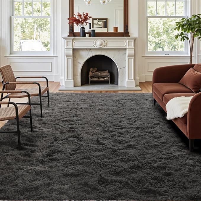 5x7 Ft Shag Area Rug for Bedroom, Ultra Soft Fluffy Furry Rugs for Living Room Indoor Floor, Aesthetic Carpet for Kids Home Decor (Grey)