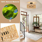 Boho Light Fixtures Ceiling Mount, 4-Light Farmhouse Rattan Ceiling Light Fixture, Semi Flush Mount Ceiling Light with Hand-Woven Shade, Modern Chandelier for Living Bedroom Kitchen Nursery