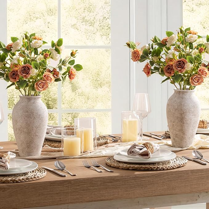 Ceramic Flower Vase Home Decor - Large Tall Farmhouse Table Vases Rustic Vintage Living Room Kitchen Bedroom Decorations for House Book Shelf Office Coffee Desk Dining Fireplace (11" Retro)