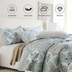 Secgo Queen Size Comforter Set- 100% Cotton Quilt Queen Size Set, Green, Sage bedspreads (90 * 96 Inch) with 2 Pillow Shams, Patchwork Reversible Lightweight Bedding