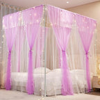 4 Corners Post Princess Curtains Bed Canopy for Girls 8 Panels Curtain- Double Layer Sheer Mesh Canopies Drapes Girls Room Decor (8P-Purple/White, 4P(33"x82") W+4P(43"x82") L/(Queen))