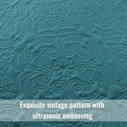 Exclusivo Mezcla Quilts Queen Size Bedding Set with 2 Pillow Shams, Lightweight Dusty Teal Full Queen Quilt Bedspread with Vintage Damask Pattern, Soft Bedspreads Coverlets for All Seasons