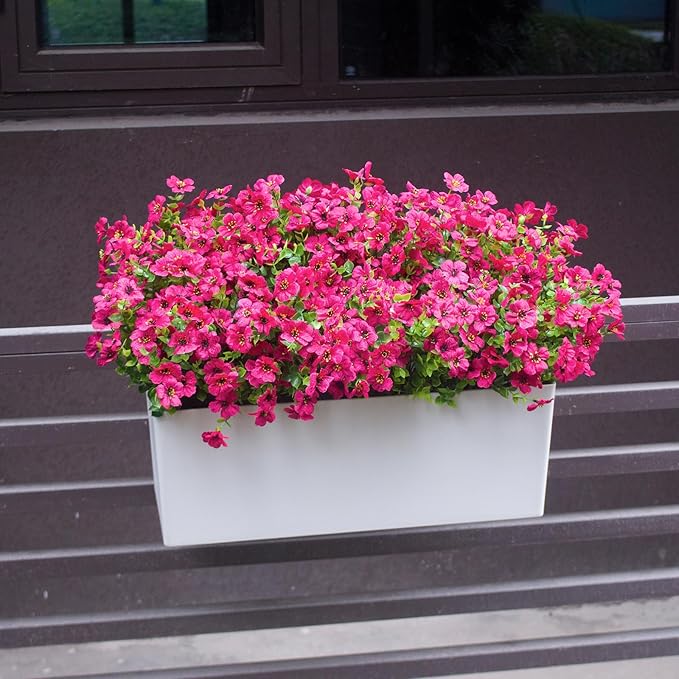 Rose Red Artificial Outdoor Flowers 12 Bundles Silk Fake Daisy Romantic Fake Plants Stems for Garden, Pergola, or Outdoor Party Decor Outside (Rose red Daisy)